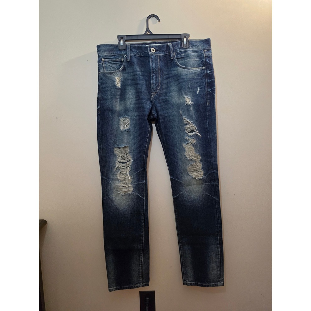 Express Rocco Slim Fit Skinny Leg Distressed Jeans Mens 34x32 Dark Wash Denim